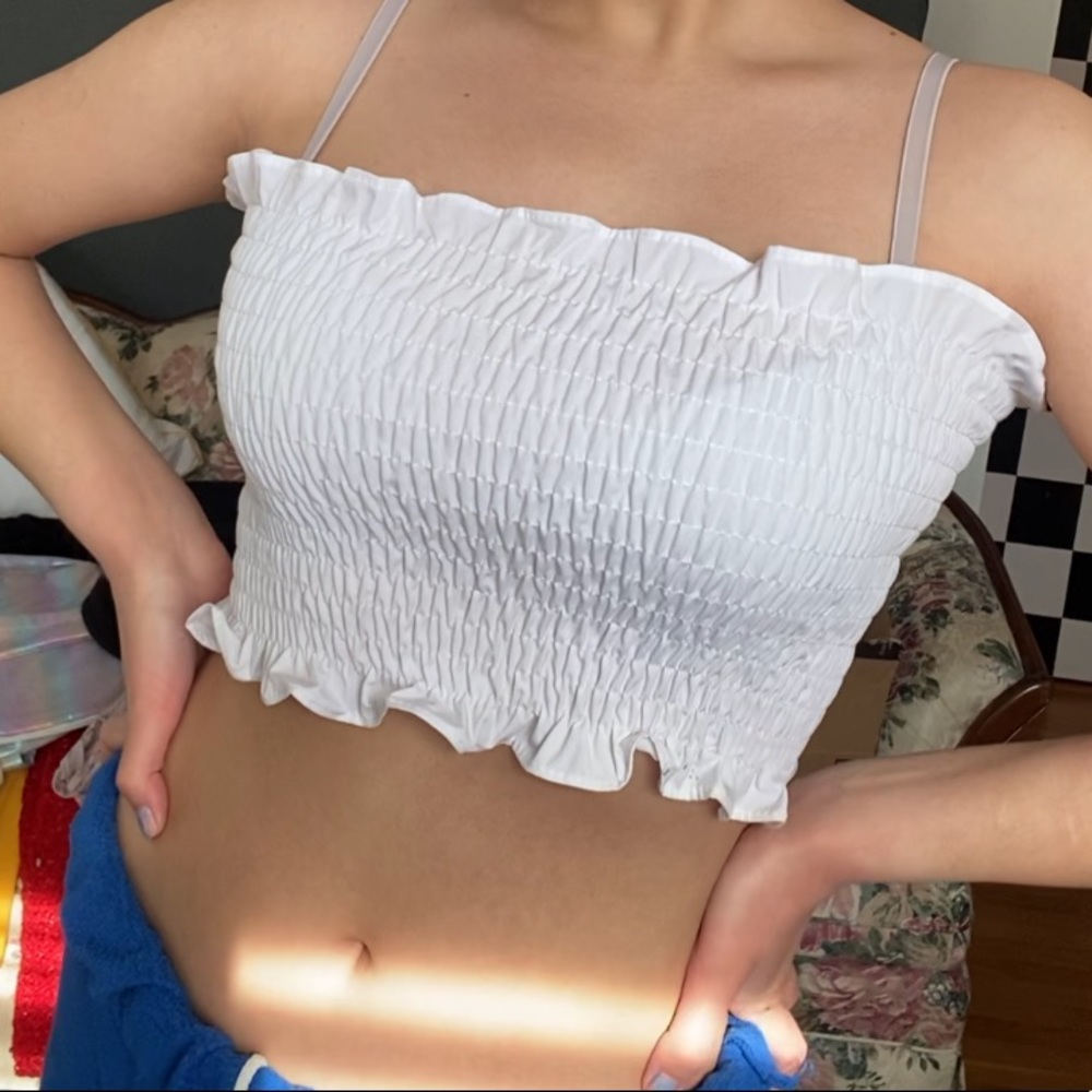 cute white lettuce hem tube top